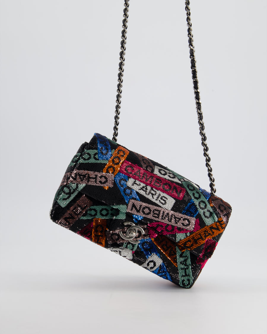 Cruise 2024 Black Sequins Mini Rectangular Single Flap Bag
