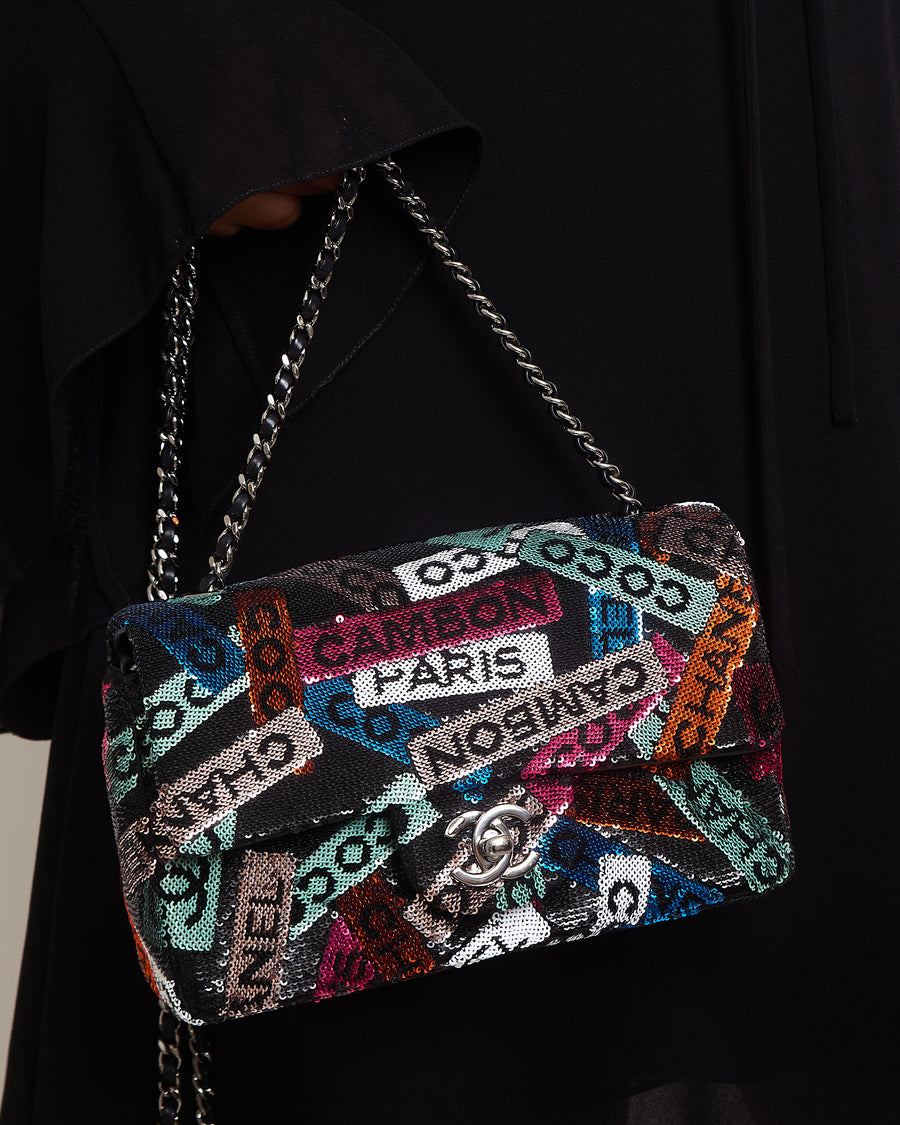 Cruise 2024 Black Sequins Mini Rectangular Single Flap Bag