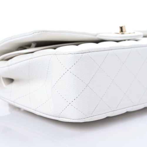 Caviar Quilted Medium Double Flap White