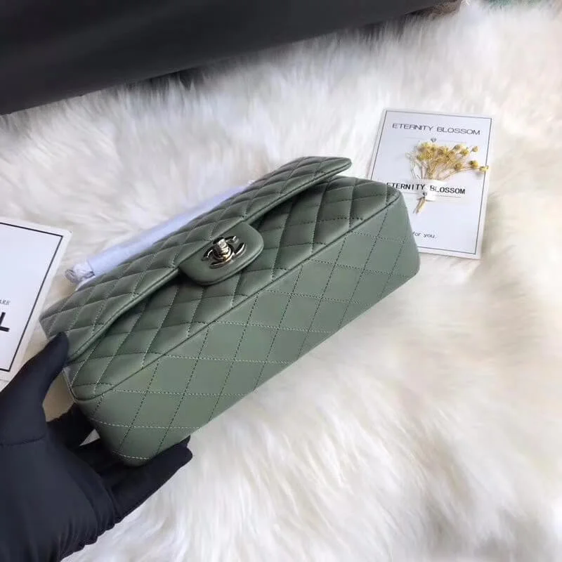 Chanel 1112 Green Medium Size 2.55 Lambskin Leather Flap Bag