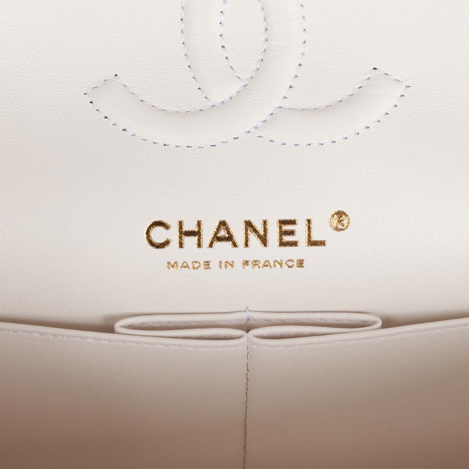 Small Classic Double Flap Bag White Caviar Light Gold Hardware