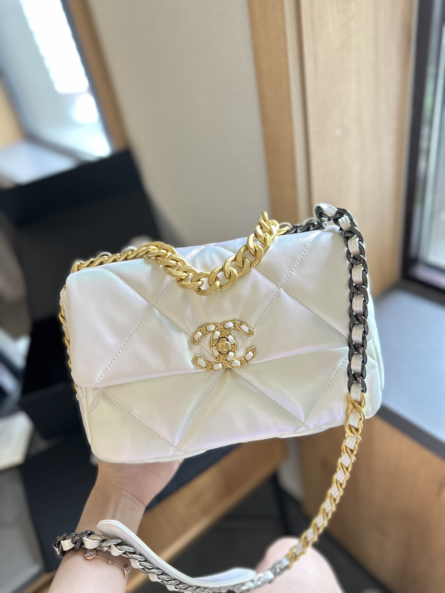 CLASSIC FLAP Small Medium Bag Silver Gold Reverse Hardw