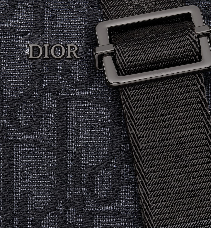 Zipped Pouch with Strap Black Oblique Jacquard