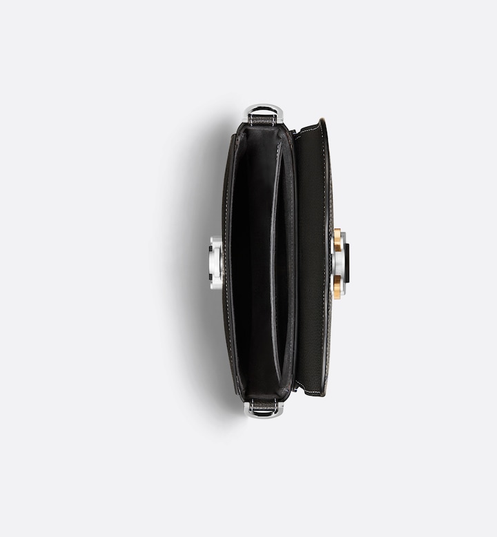 Mini Saddle Messenger Bag with Flap Black Grained Calfskin