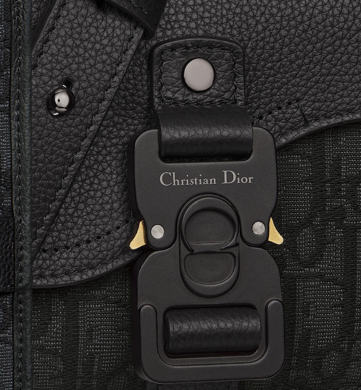 Mini Saddle Messenger Bag with Flap Black Oblique Jacquard and Black Grained Calfskin