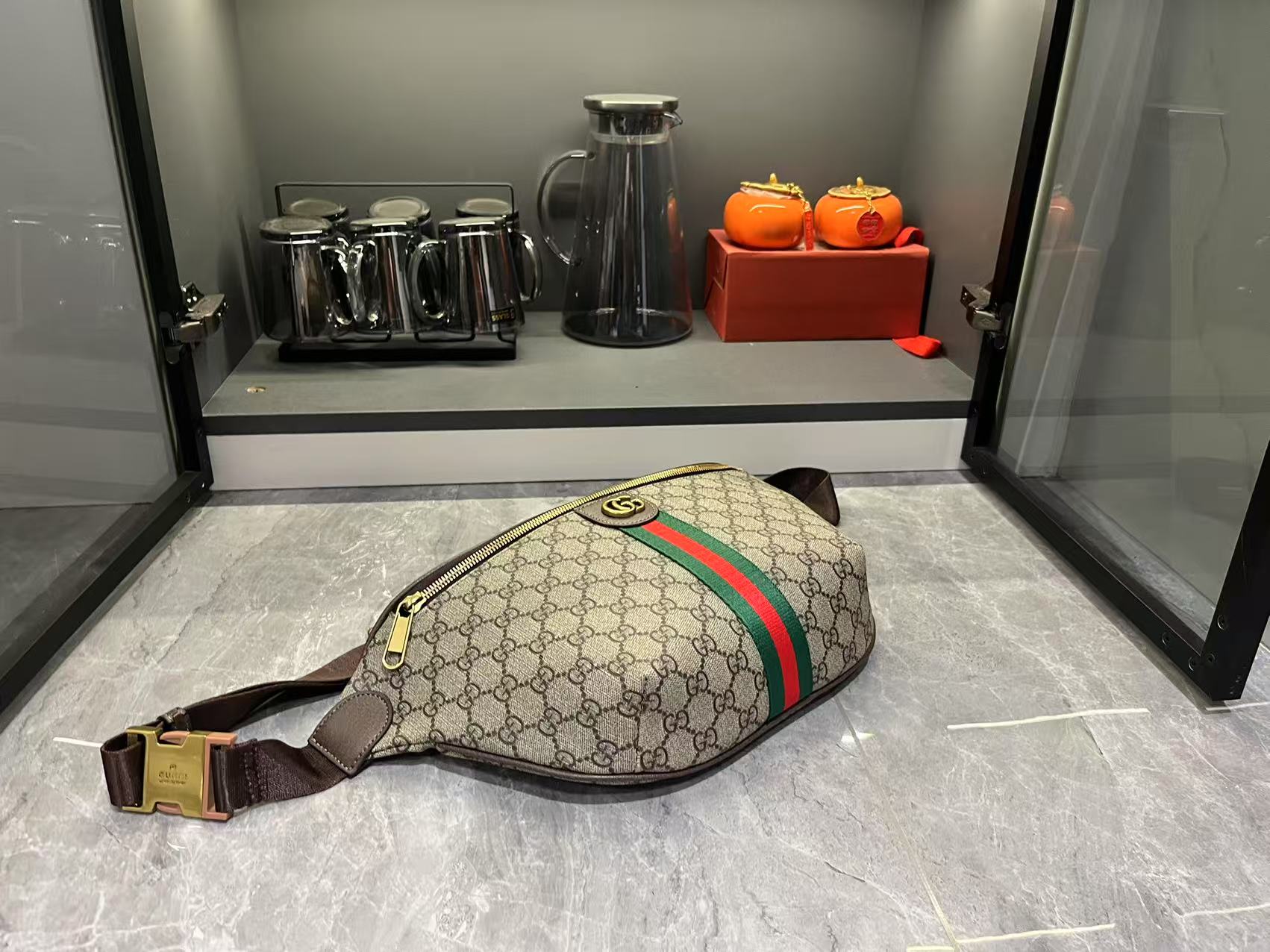 Gucci Ophidia GG Monogram Large Belt Bag - Beige and dark brown