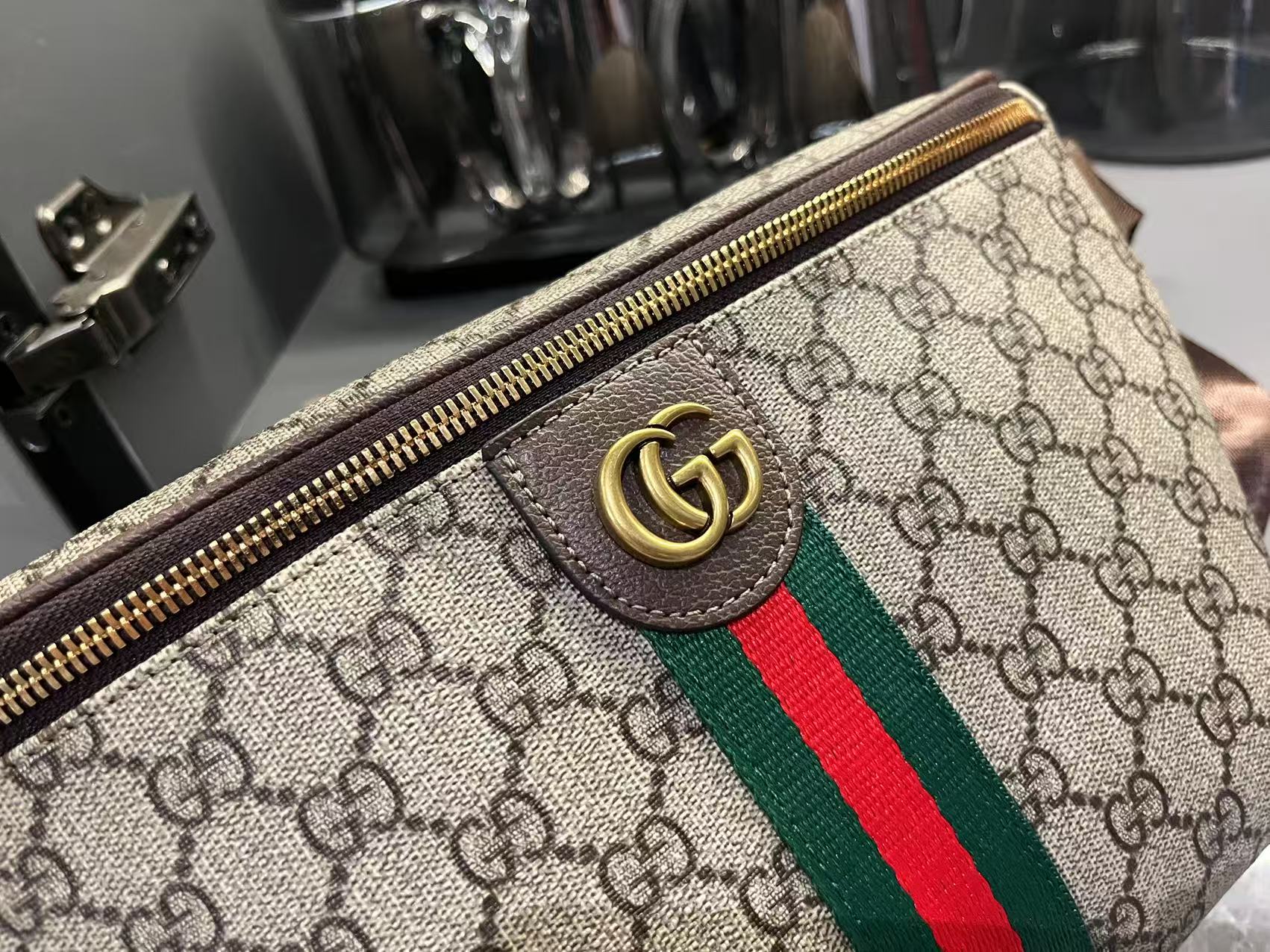 Gucci Ophidia GG Monogram Large Belt Bag - Beige and dark brown