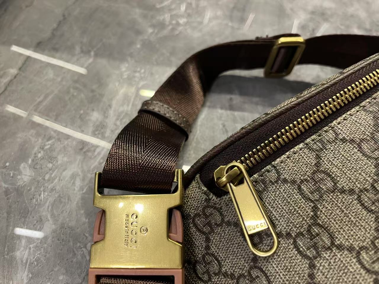Gucci Ophidia GG Monogram Large Belt Bag - Beige and dark brown