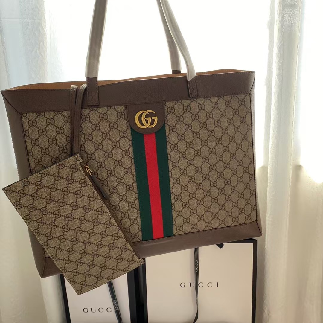 Gucci GG Monogram Web Ophidia Medium Tote Brown