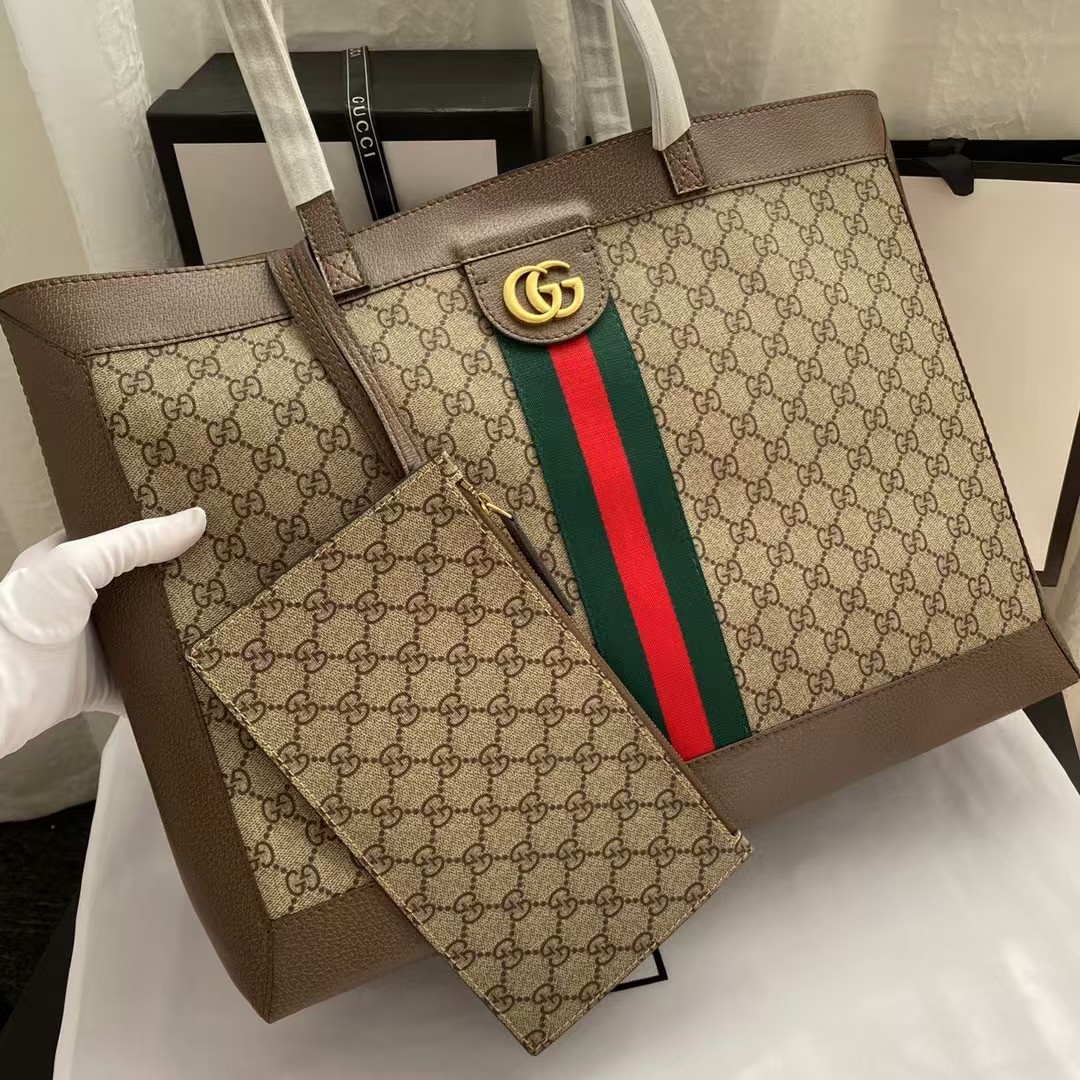 Gucci GG Monogram Web Ophidia Medium Tote Brown