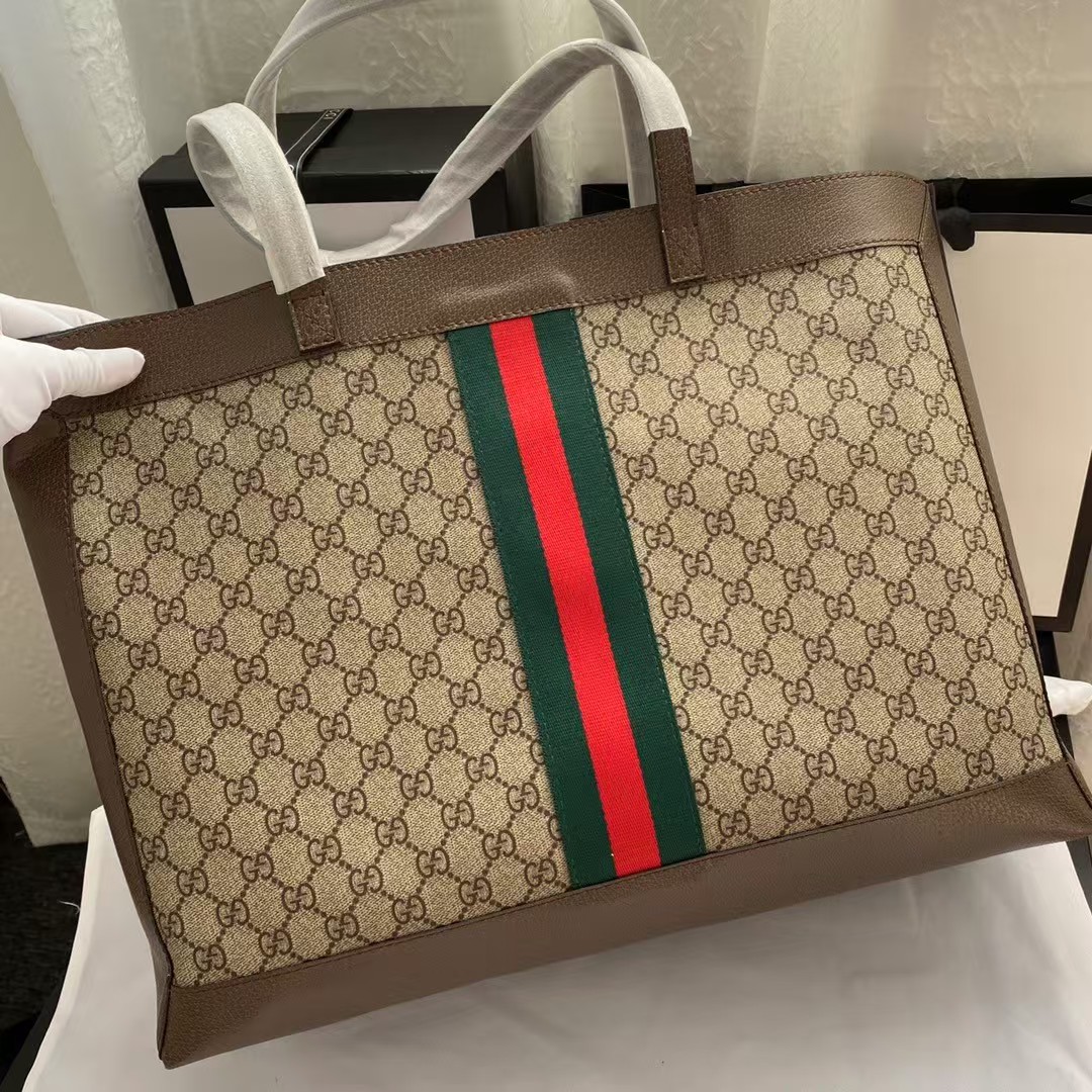 Gucci GG Monogram Web Ophidia Medium Tote Brown