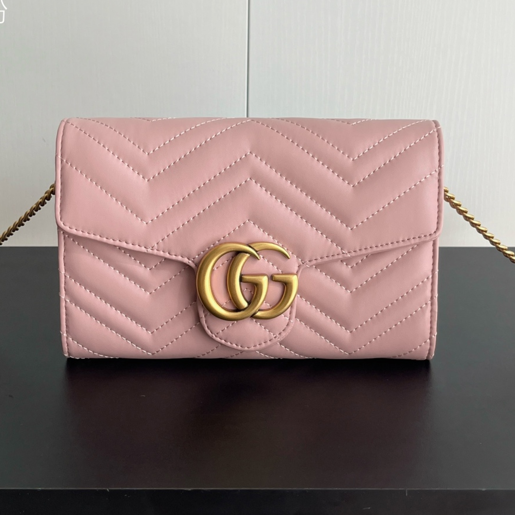 Gucci Marmont Chain Wallet - Pink Gold Wallet