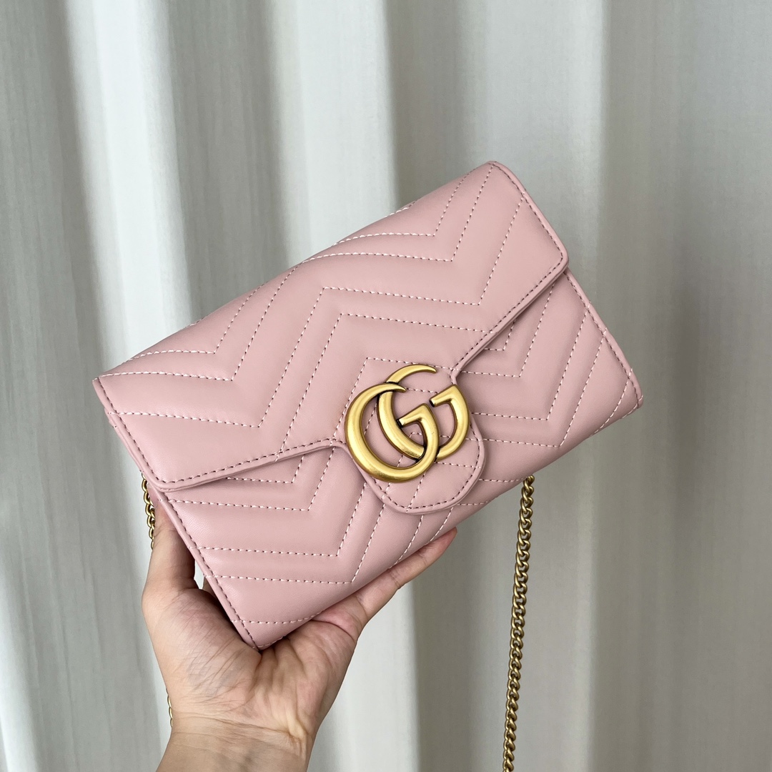 Gucci Marmont Chain Wallet - Pink Gold Wallet
