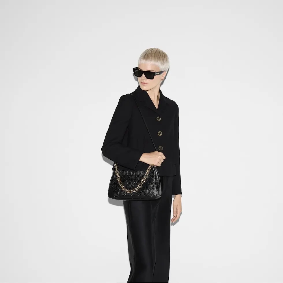 Gucci Emblem Black Grainy leather Bag