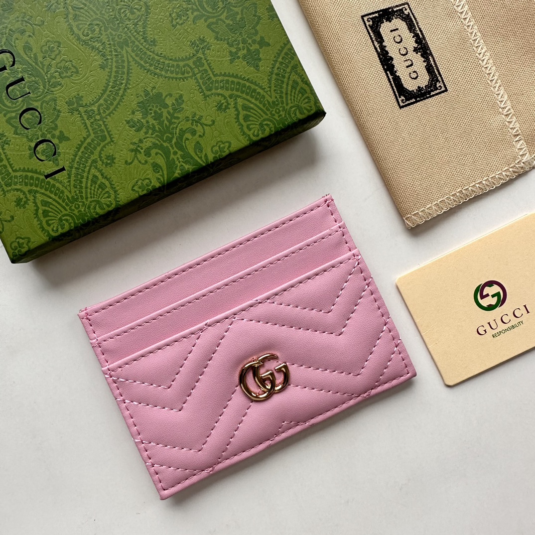 Gucci GG Marmont card case pink leather-wallet