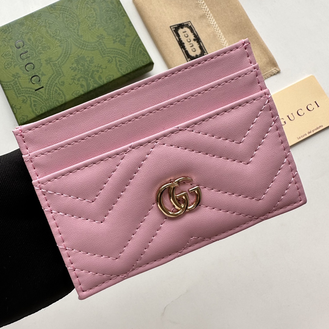 Gucci GG Marmont card case pink leather-wallet