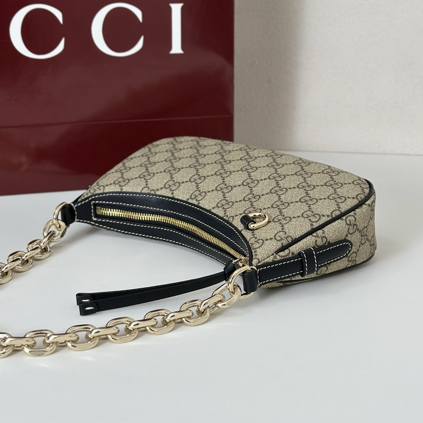 Gucci GG Emblem small shoulder bag- Black