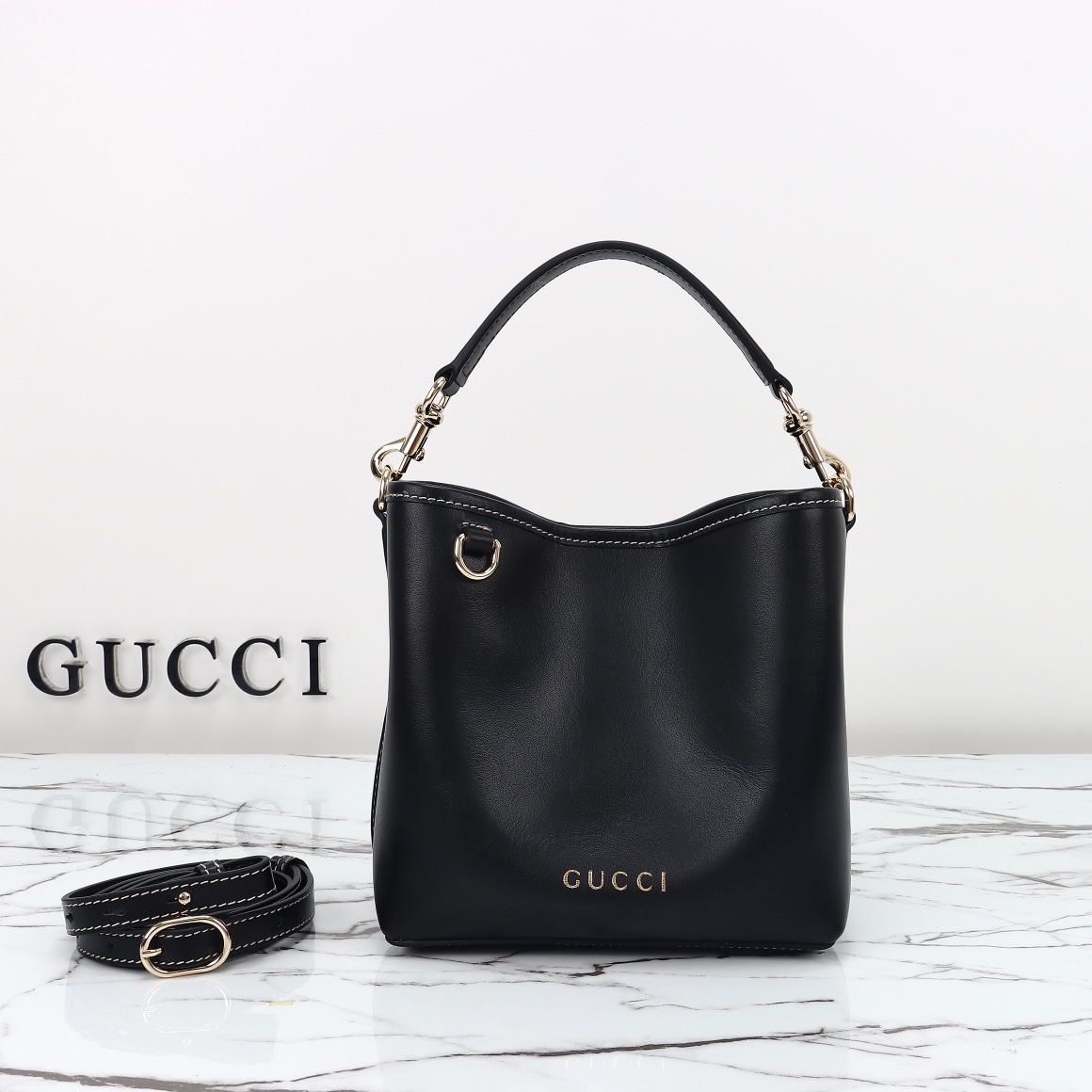 Gucci GG Emblem Bucket Bag - Black