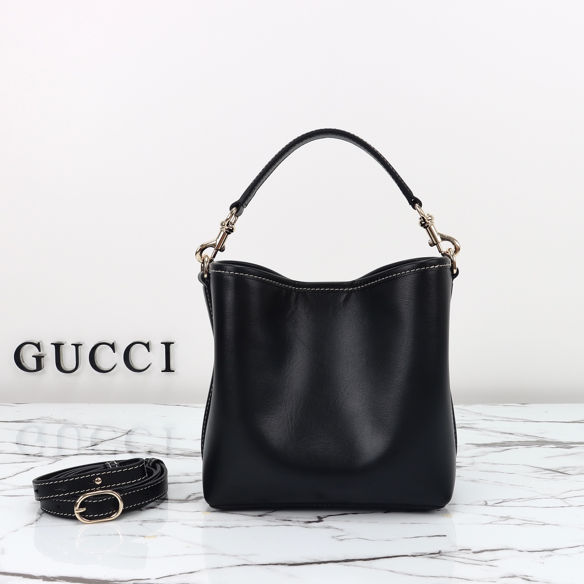 Gucci GG Emblem Bucket Bag - Black