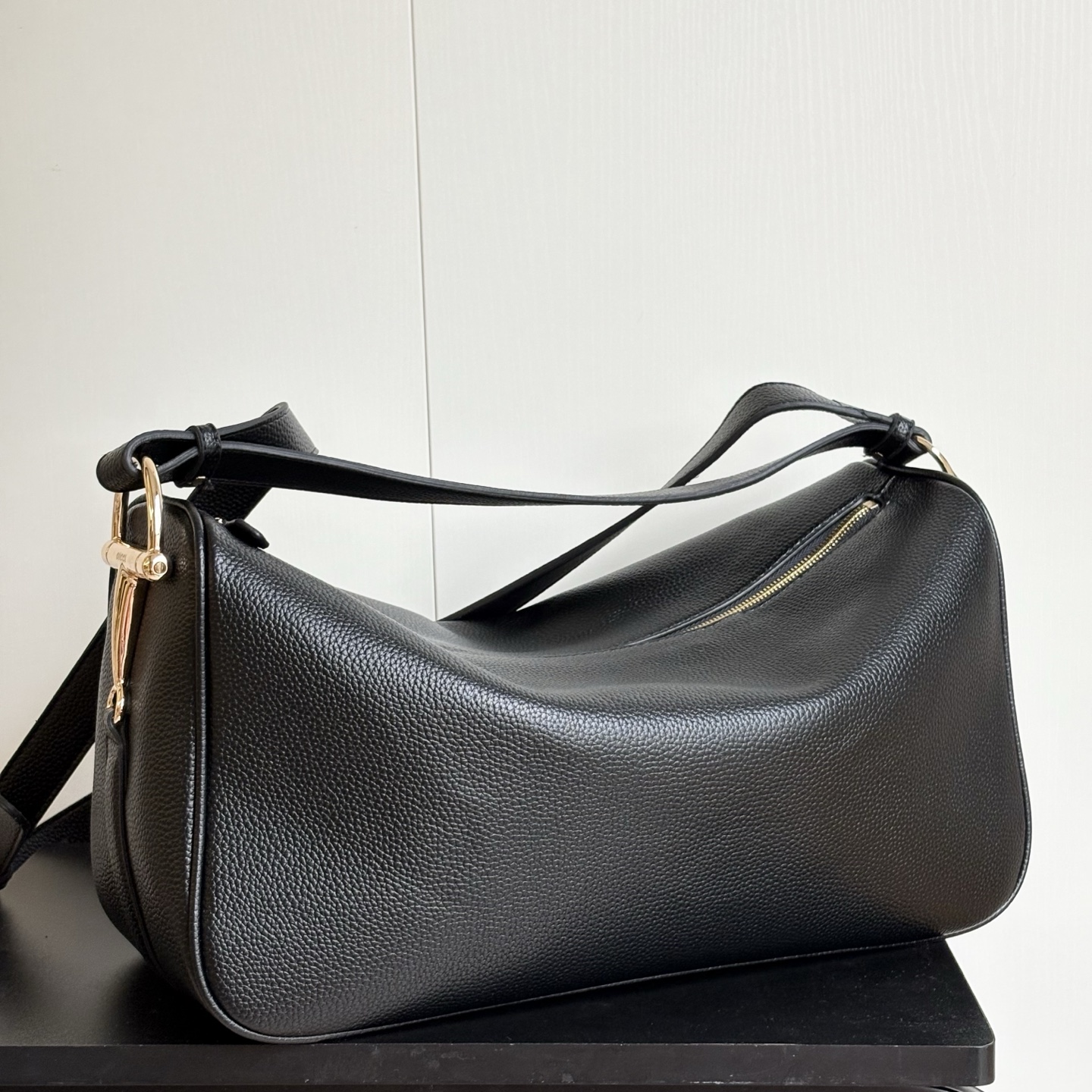 Gucci Half Horsebit Shoulder Black soft grainy leather Bag