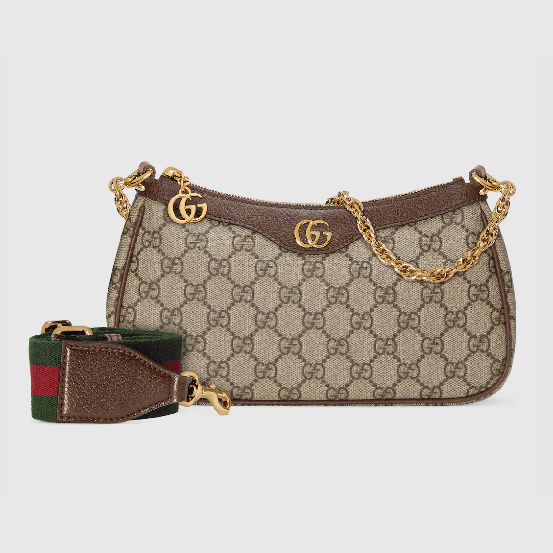 Gucci Ophidia Collection Small Handbag with Extra Strap - Beige And Dark Brown Bag