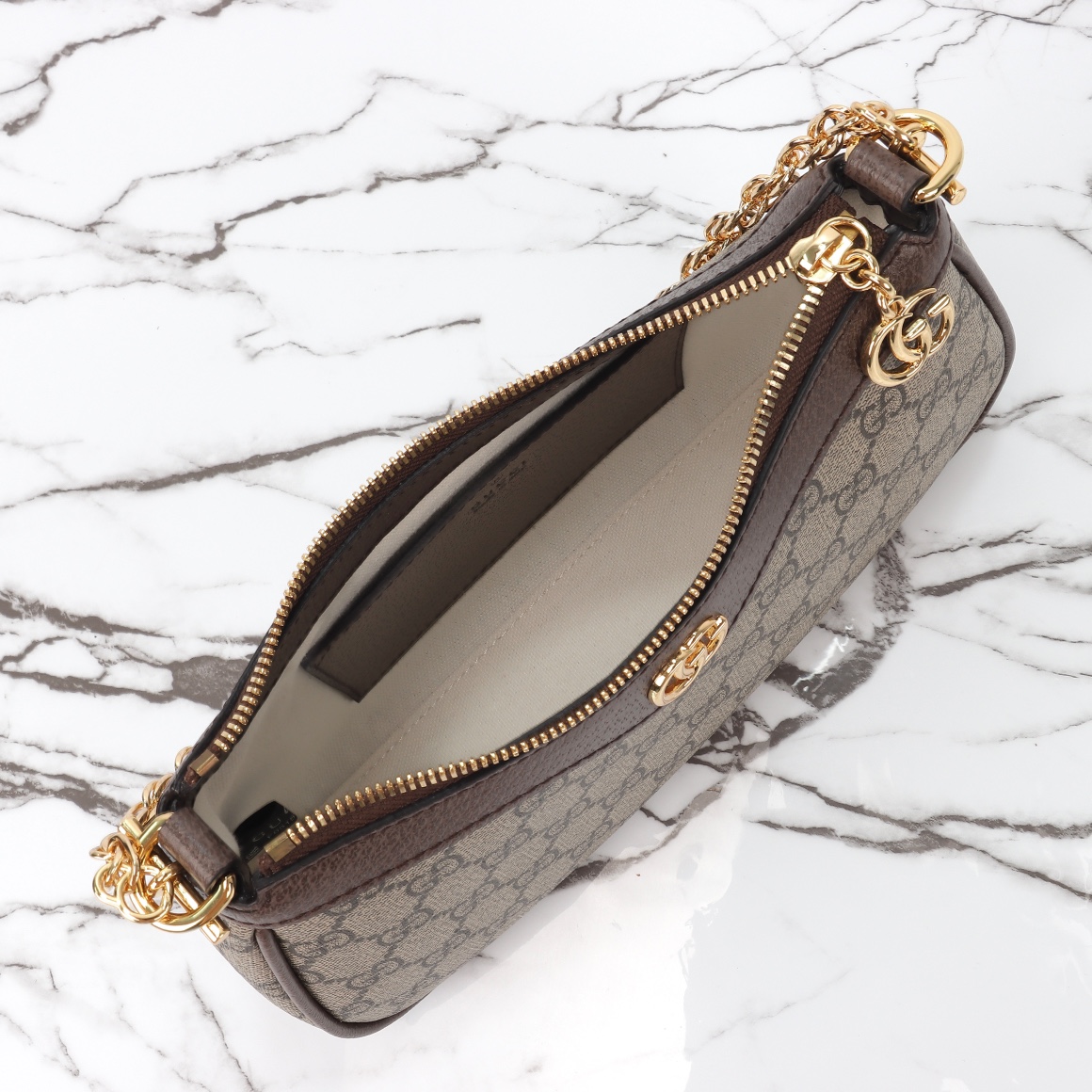 Gucci Ophidia Collection Small Handbag with Extra Strap - Beige And Dark Brown Bag