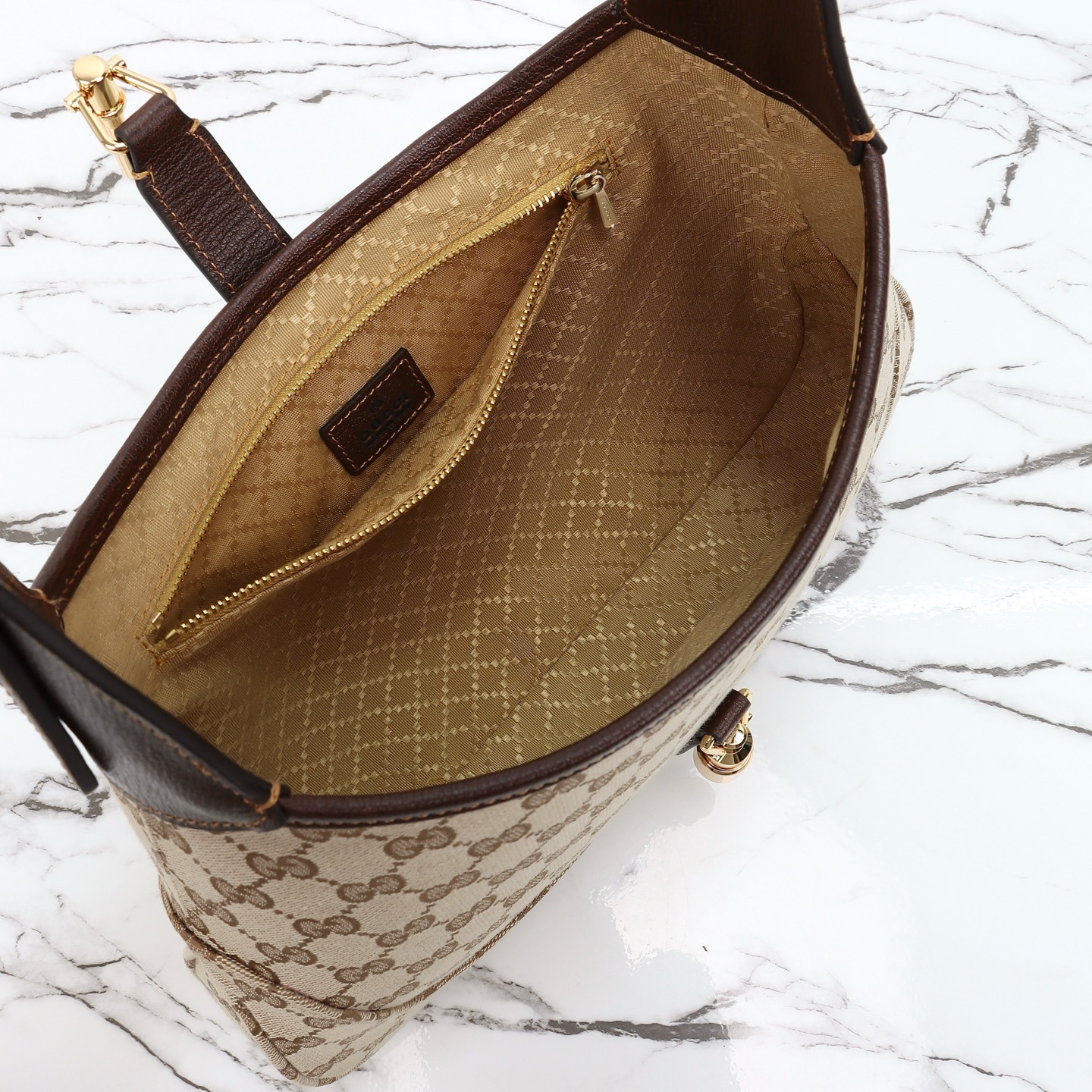 Gucci Jackie 1961 medium shoulder bag Sand and dark brown GG canvas - Bag