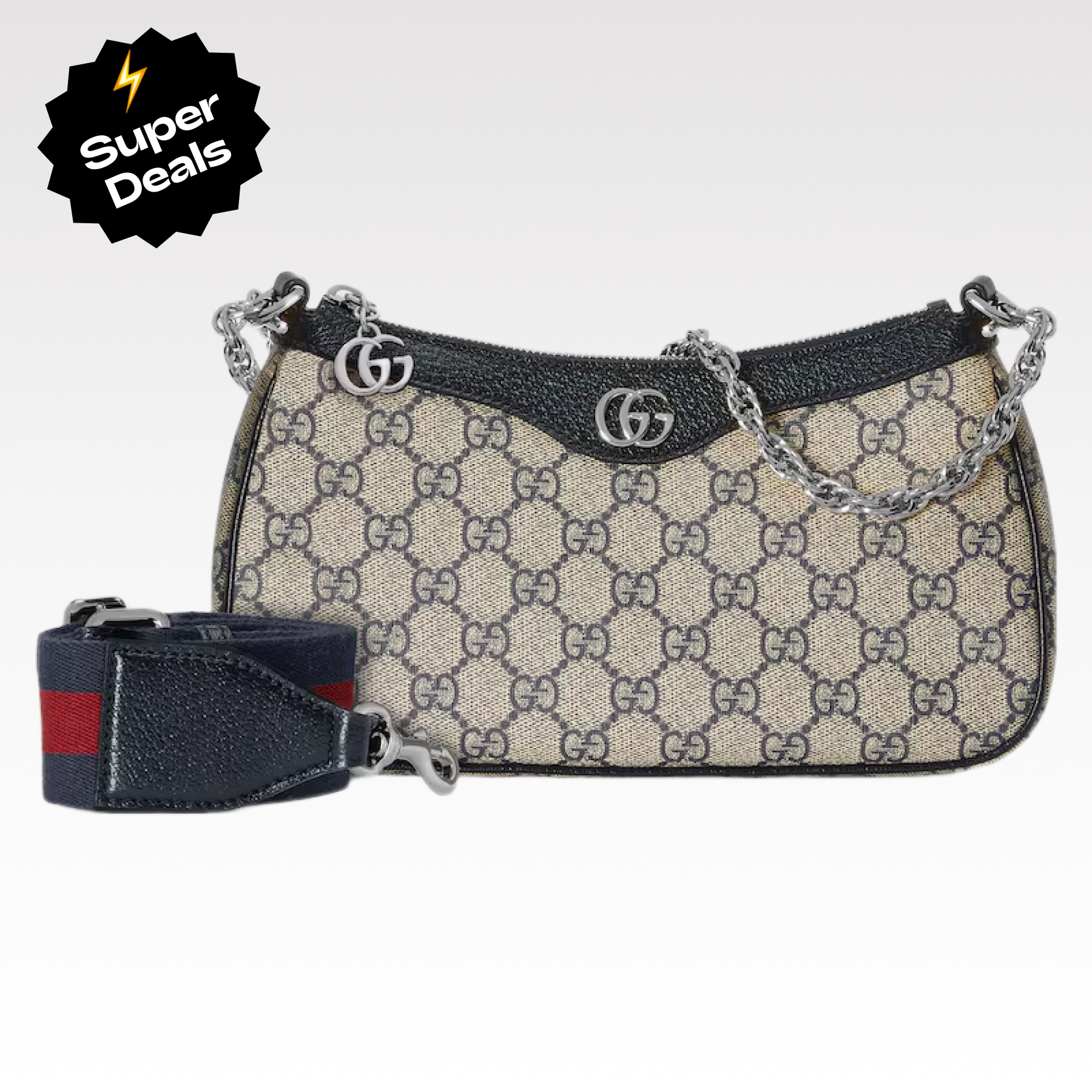 Gucci Ophidia Collection Small Handbag With Extra Strap- Beige And Black Bag