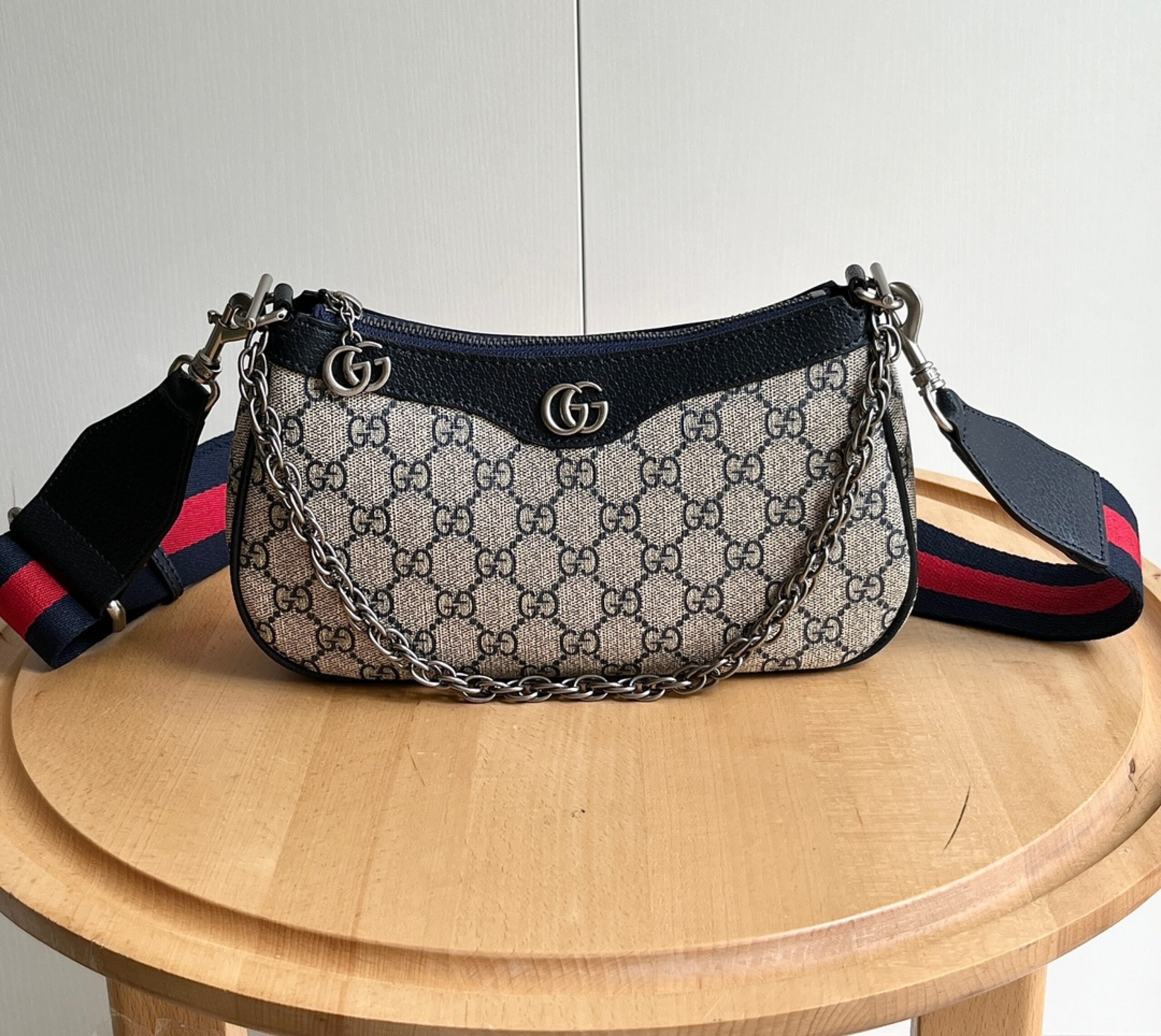 Gucci Ophidia Collection Small Handbag With Extra Strap- Beige And Black Bag