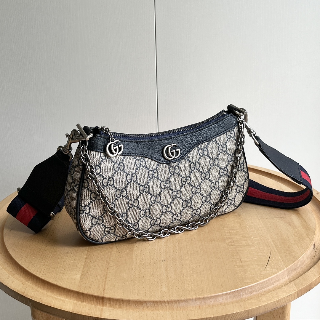 Gucci Ophidia Collection Small Handbag With Extra Strap- Beige And Black Bag