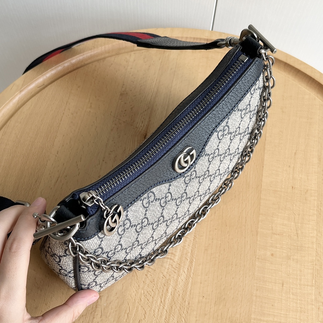 Gucci Ophidia Collection Small Handbag With Extra Strap- Beige And Black Bag