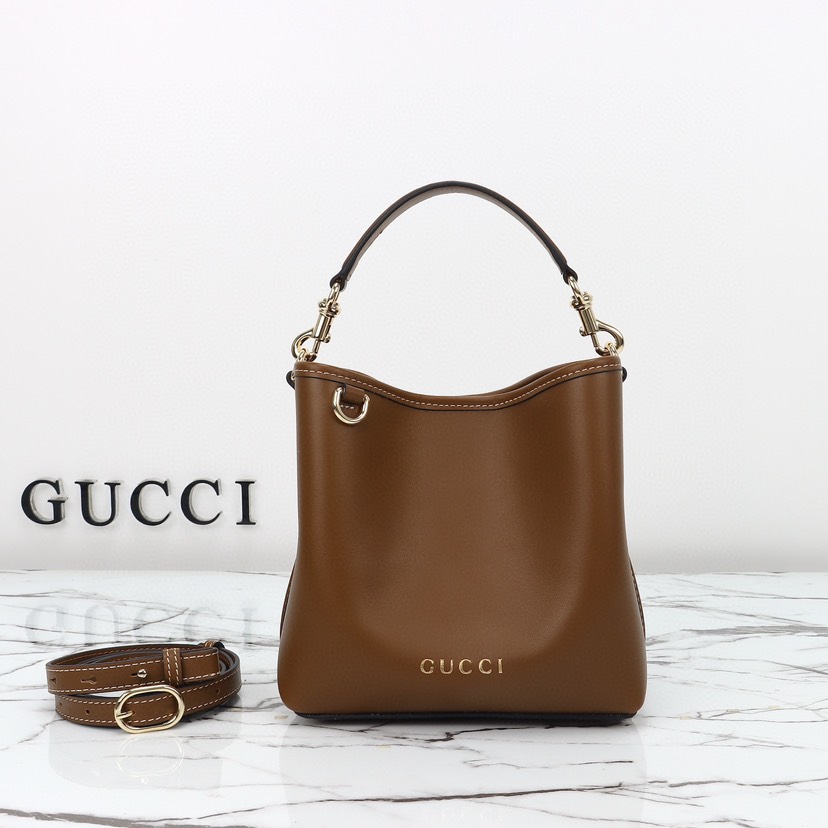 Gucci GG Emblem Mini Bucket Bag - Brown