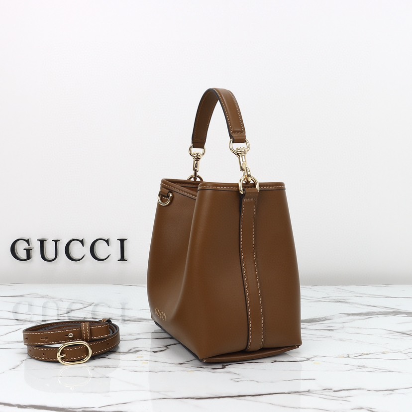 Gucci GG Emblem Mini Bucket Bag - Brown