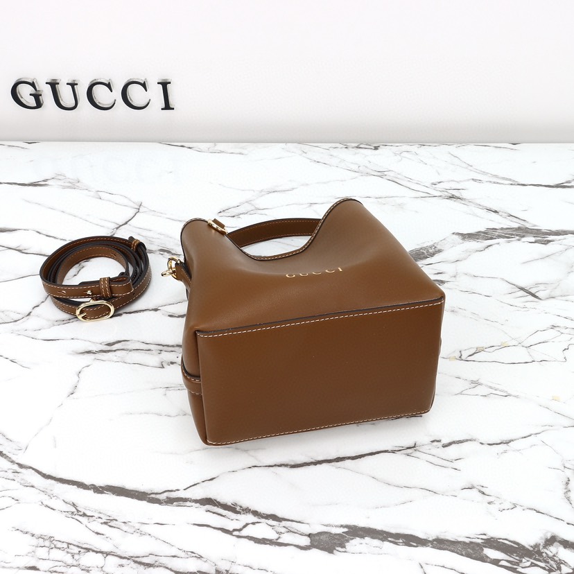 Gucci GG Emblem Mini Bucket Bag - Brown