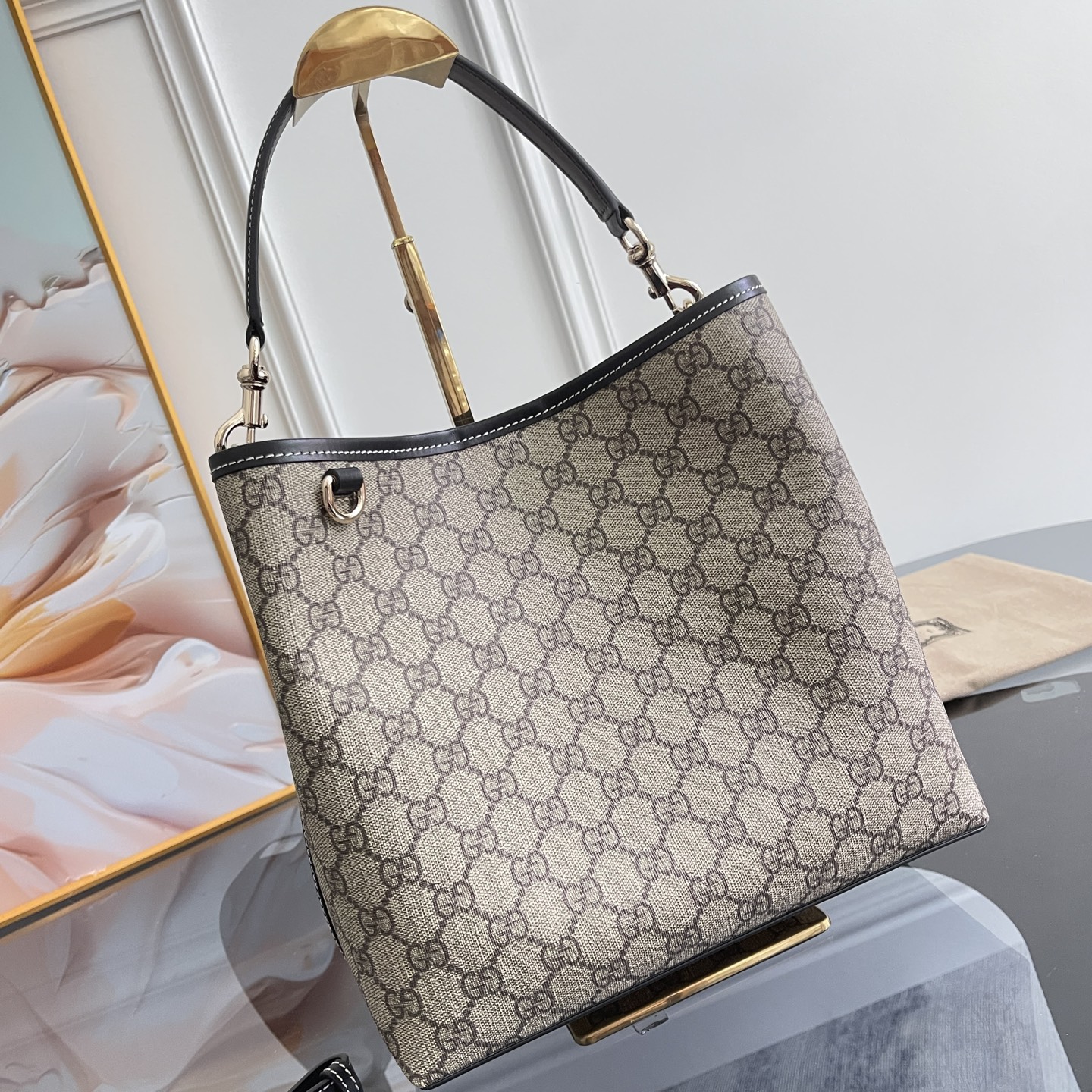 [TOP]Gucci GG Emblem Bucket Bag - Black