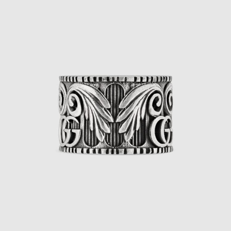 DOUBLE G SILVER RING WITH LEAVES
