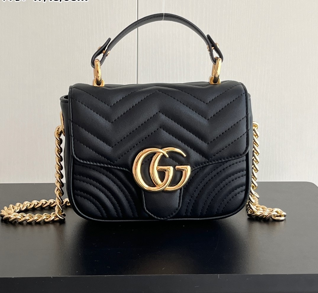 Gucci GG Marmont Mini Top Handle Bag-Black - Bag