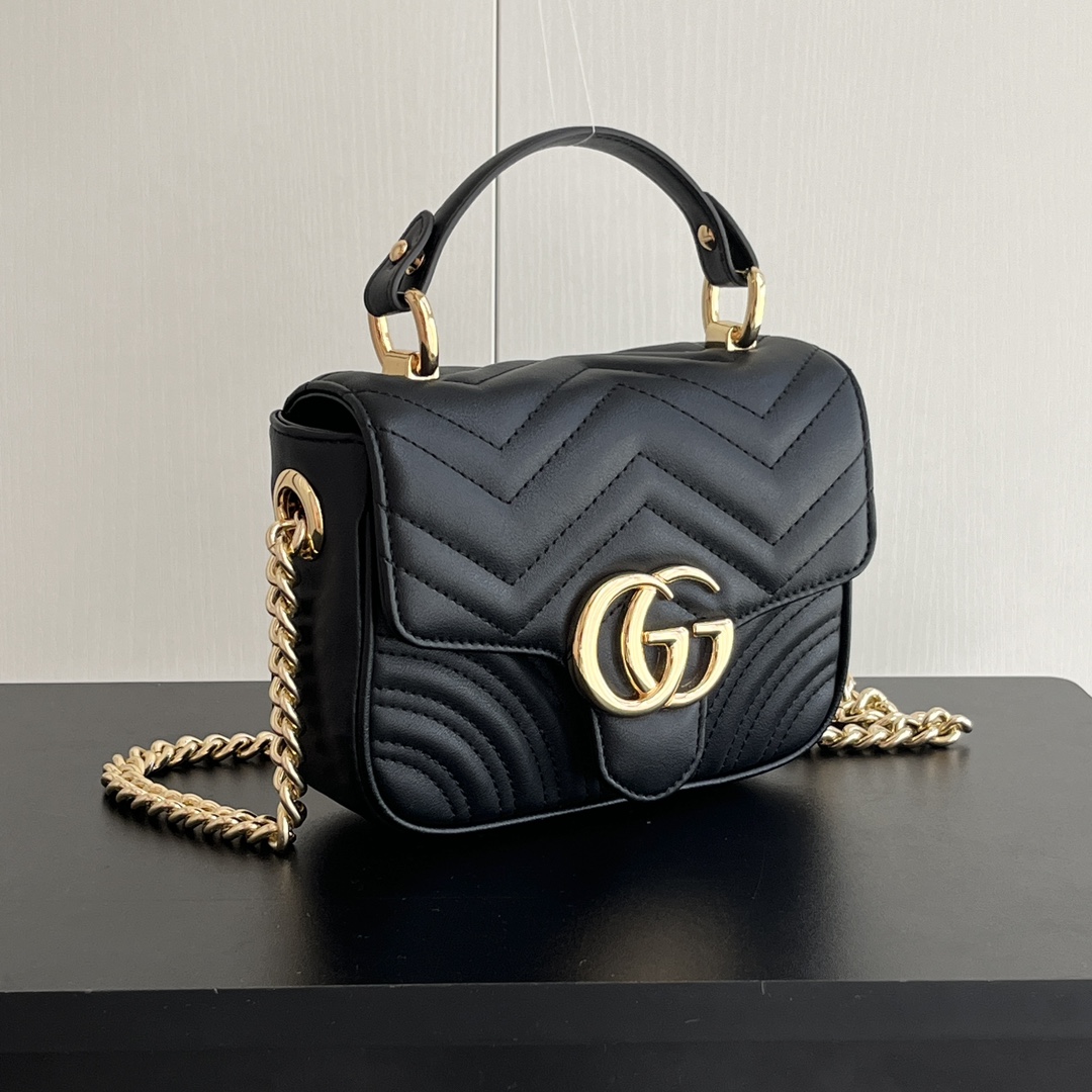 Gucci GG Marmont Mini Top Handle Bag-Black - Bag
