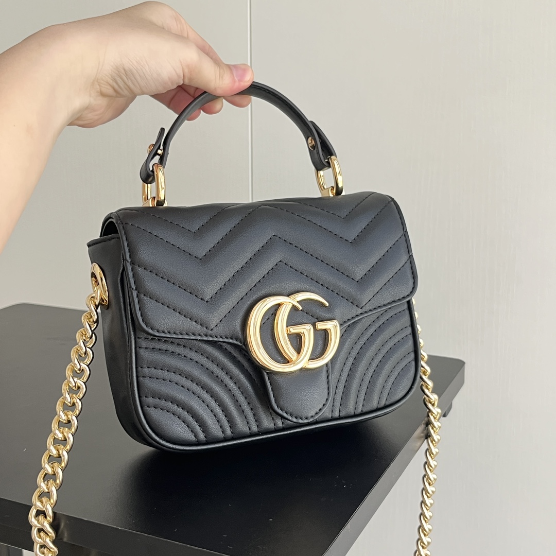 Gucci GG Marmont Mini Top Handle Bag-Black - Bag