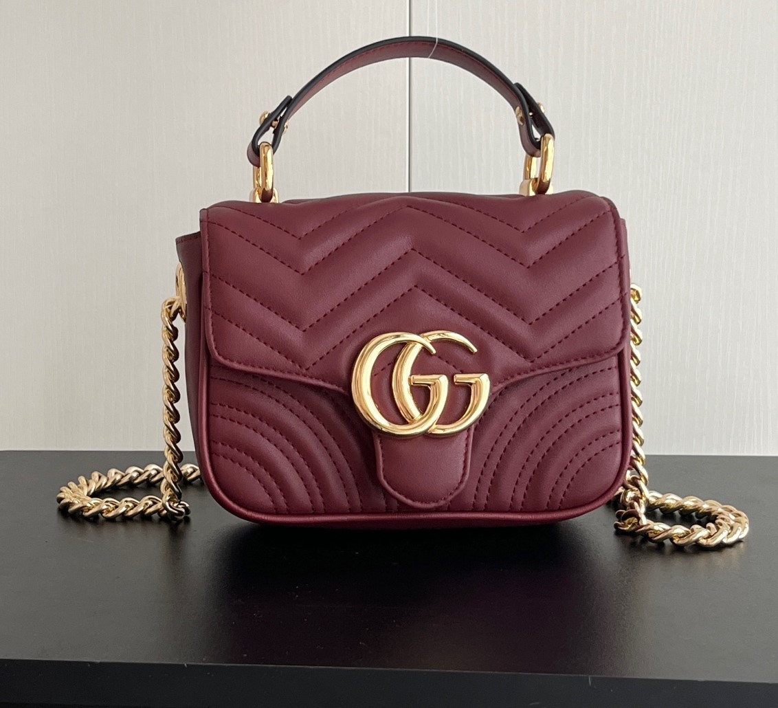 Gucci GG Marmont Mini Top Handle Bag-Red - Bag