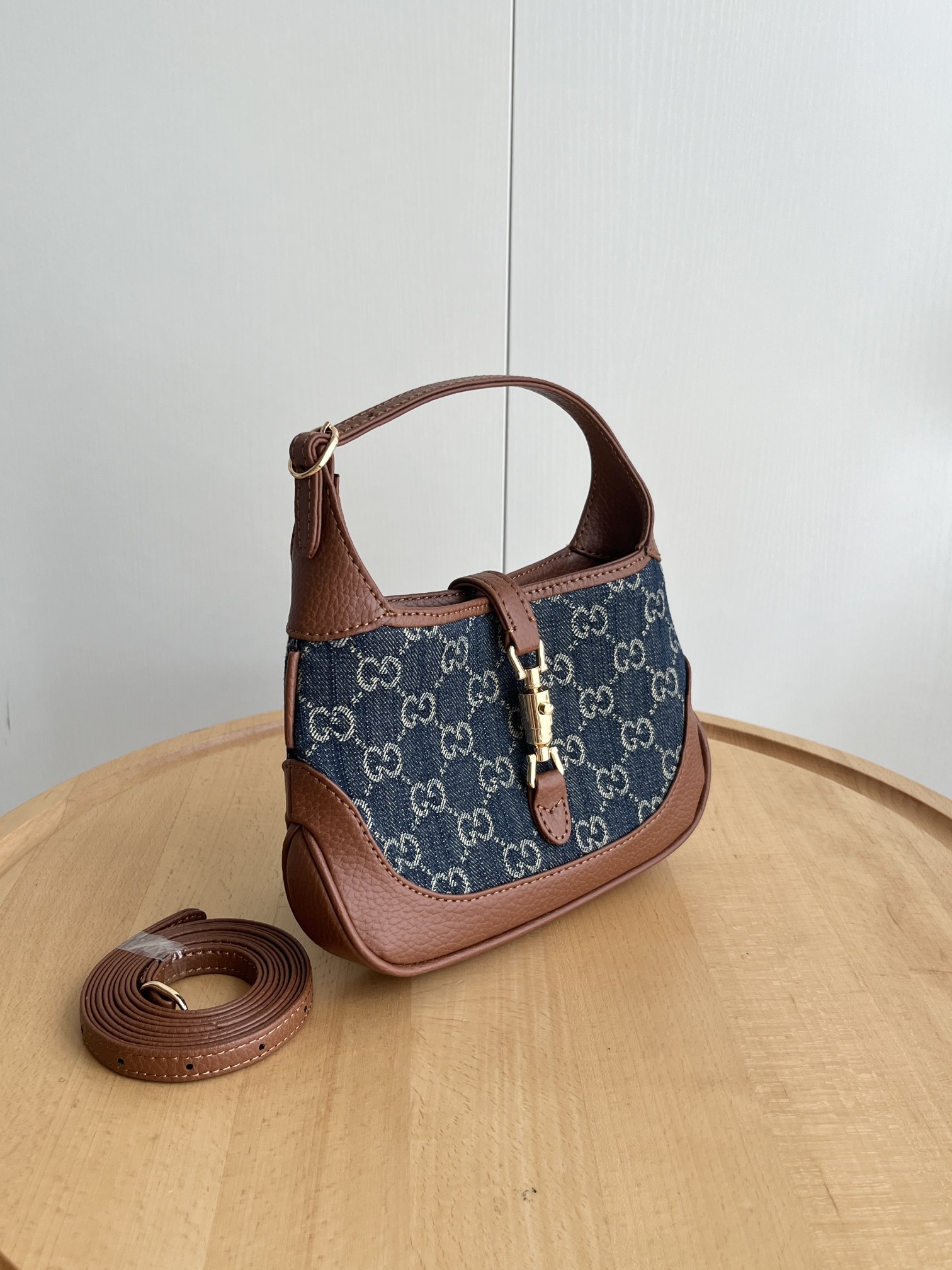 Gucci Jackie 1961 Mini Shoulder Bag GG Denim Blue/Ivory - Bag