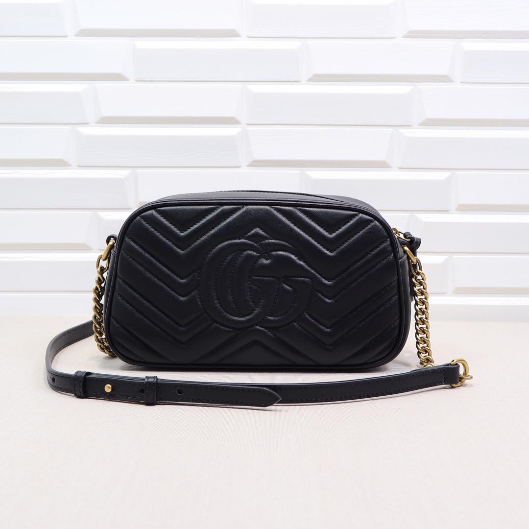 GUCCI Calfskin Matelasse GG Marmont Chain Shoulder Bag Black - Bag