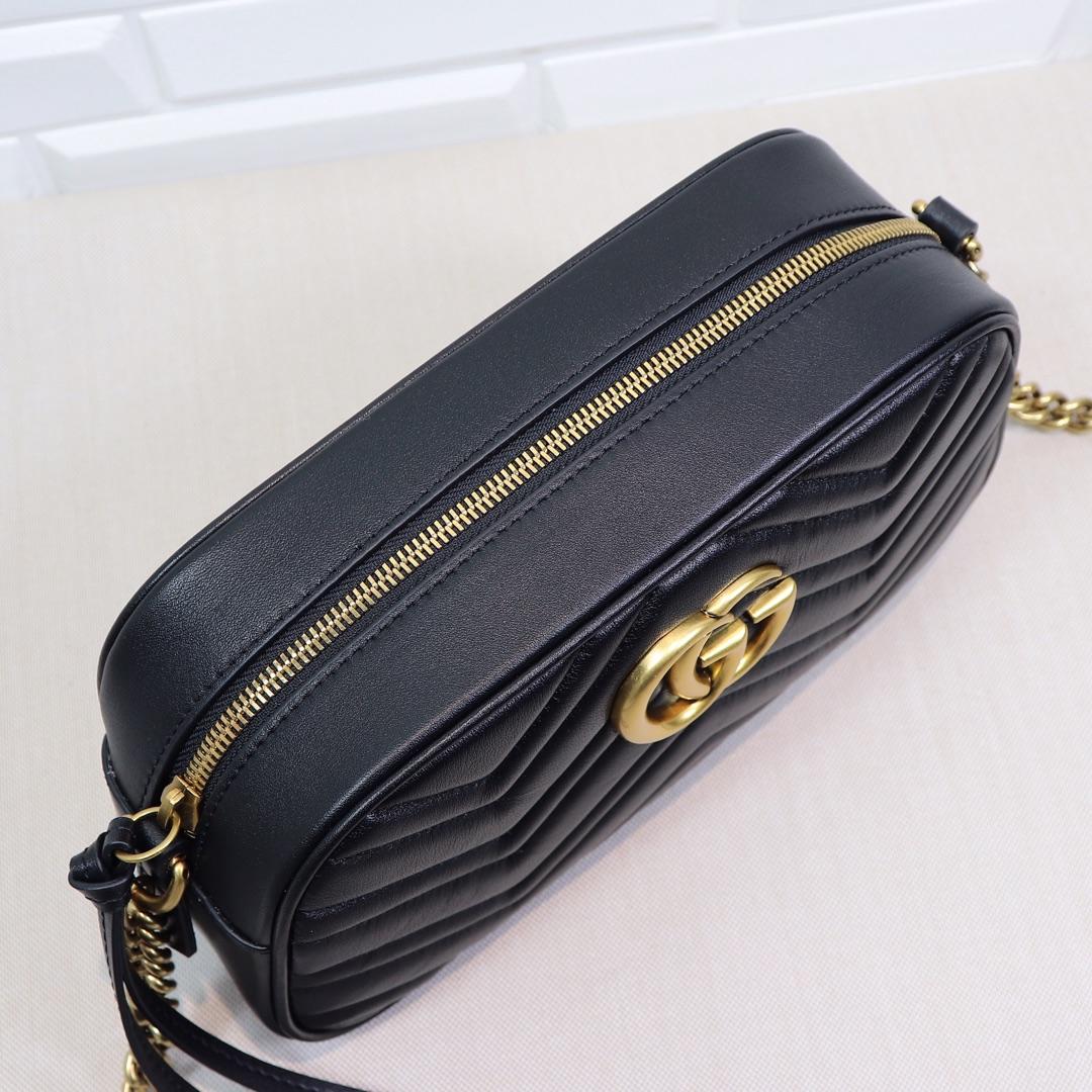 GUCCI Calfskin Matelasse GG Marmont Chain Shoulder Bag Black - Bag