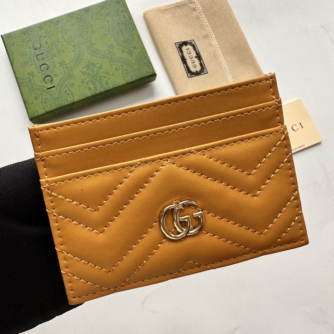 Gucci GG Marmont card case yellow leather-wallet
