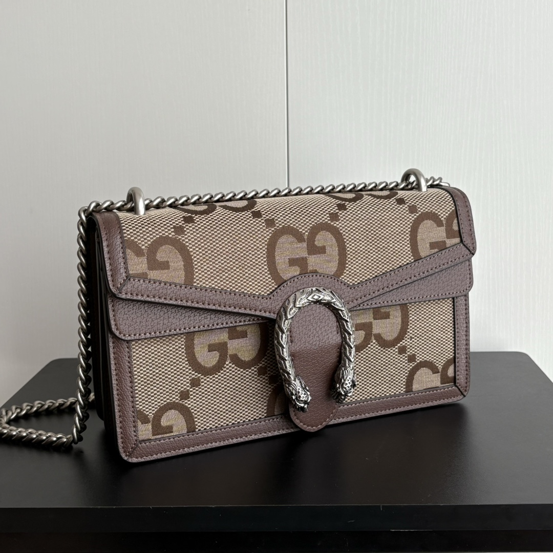 Gucci Dionysus Medium GG-Jacquard Canvas Shoulderbag- Brown and Silver