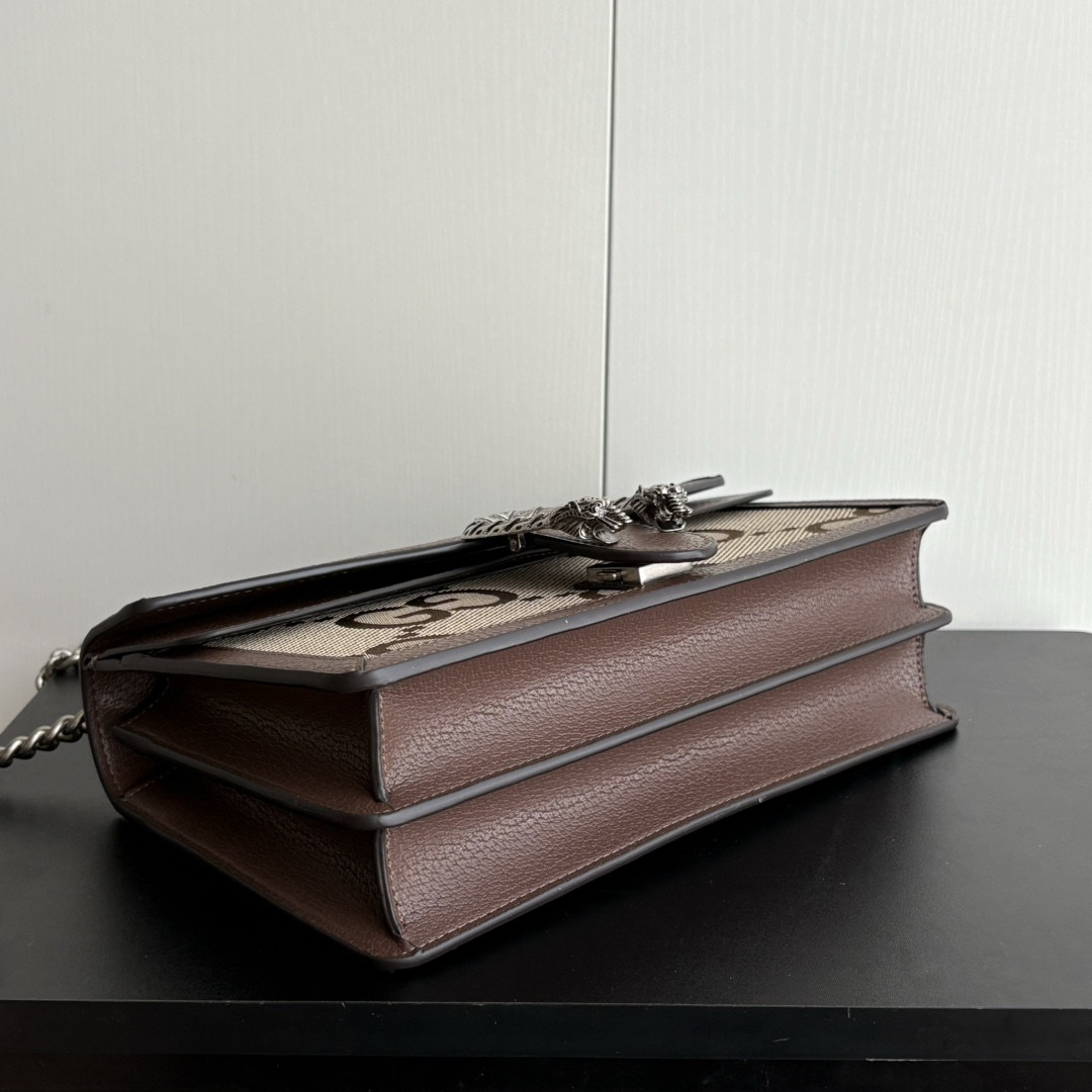 Gucci Dionysus Medium GG-Jacquard Canvas Shoulderbag- Brown and Silver