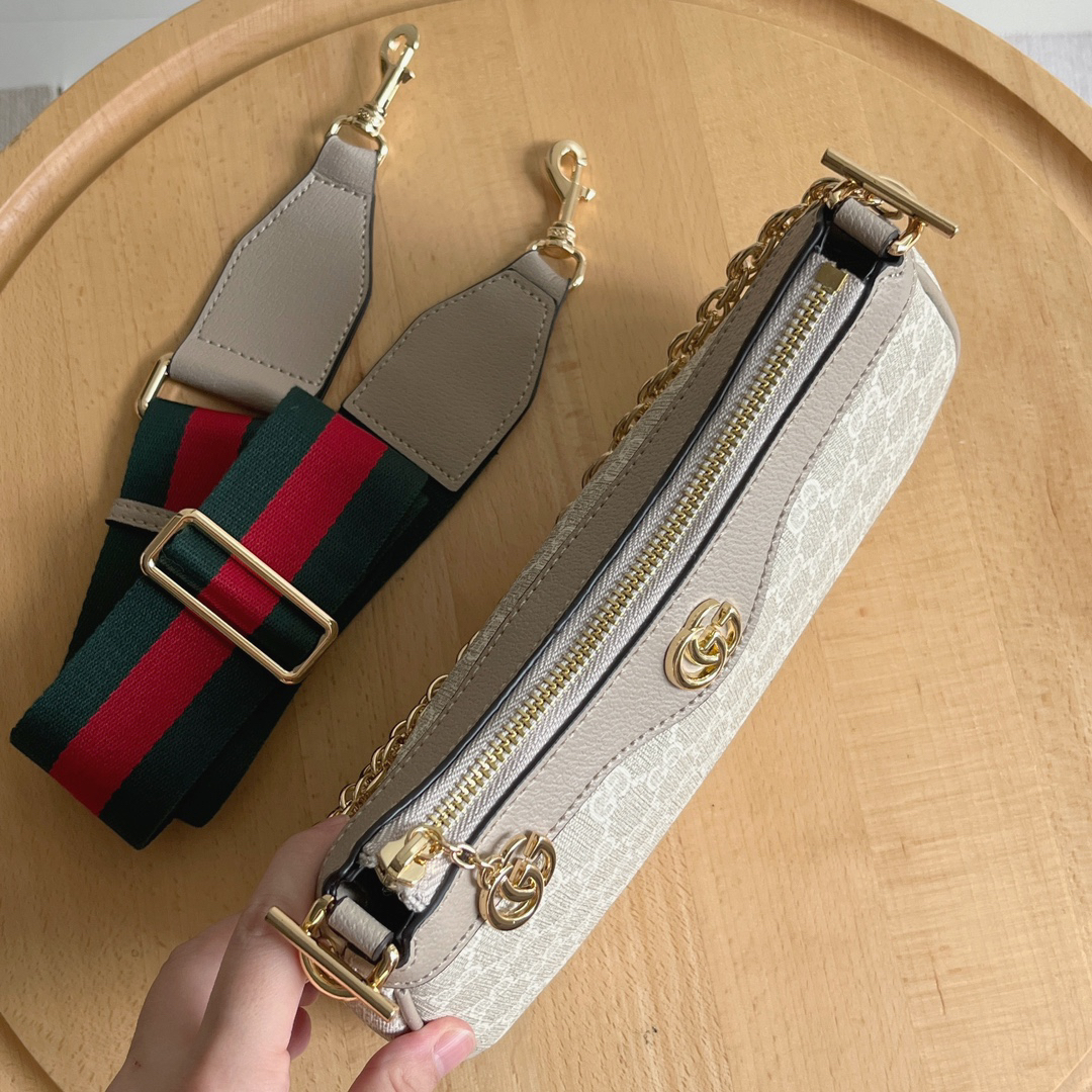 Gucci Ophidia Collection Small Handbag with Extra Starp - Beige And White Bag