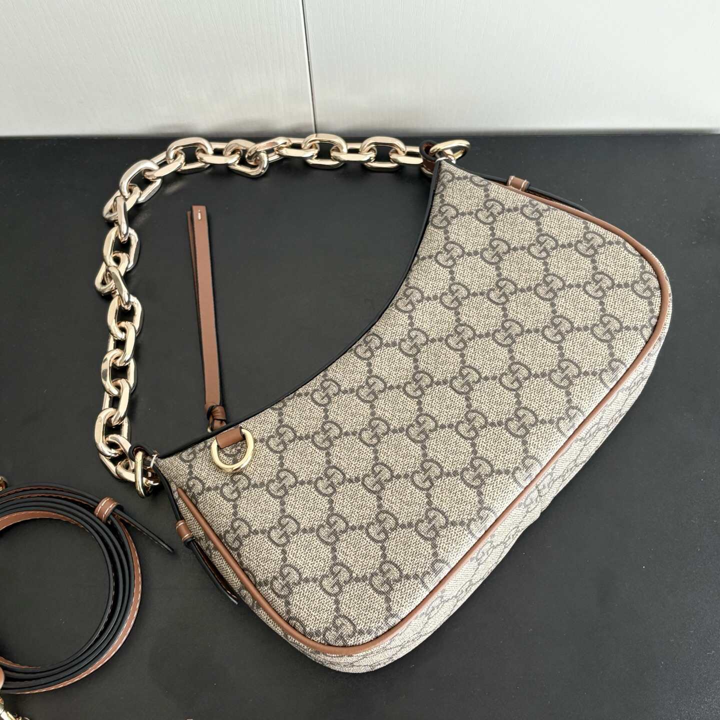 Gucci GG Emblem small shoulder bag- Beige