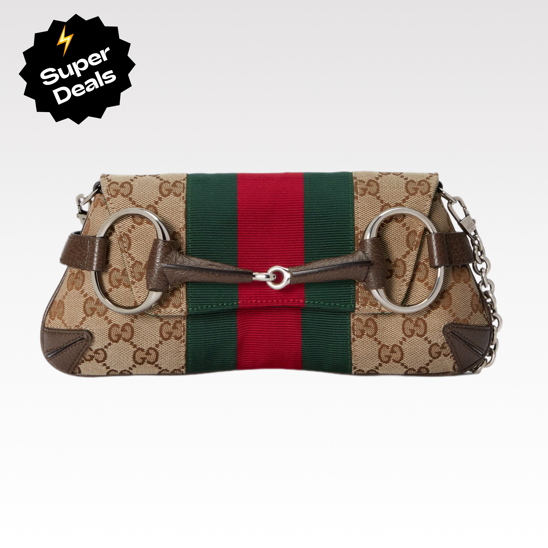 Gucci Horsebit Chain Small Shoulder Bag Beige And Ebony Original GG Canvas - Bag