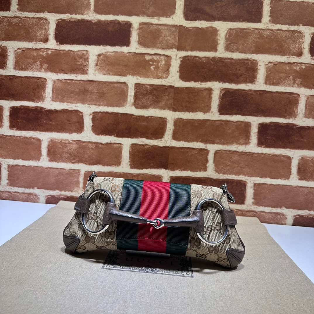 Gucci Horsebit Chain Small Shoulder Bag Beige And Ebony Original GG Canvas - Bag